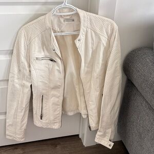 Women's Cream Leather Jacket